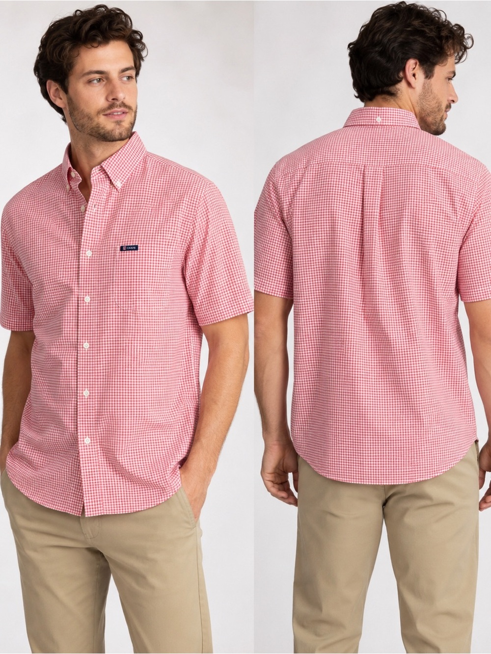 Chaps Men’s Short Sleeve Button Down Shirt Red White Gingham Check Size L - Picture 1 of 10